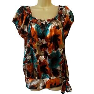 SF Simply French Size M Satin Multicolor Print Blouse Blouson Woman Y2K
